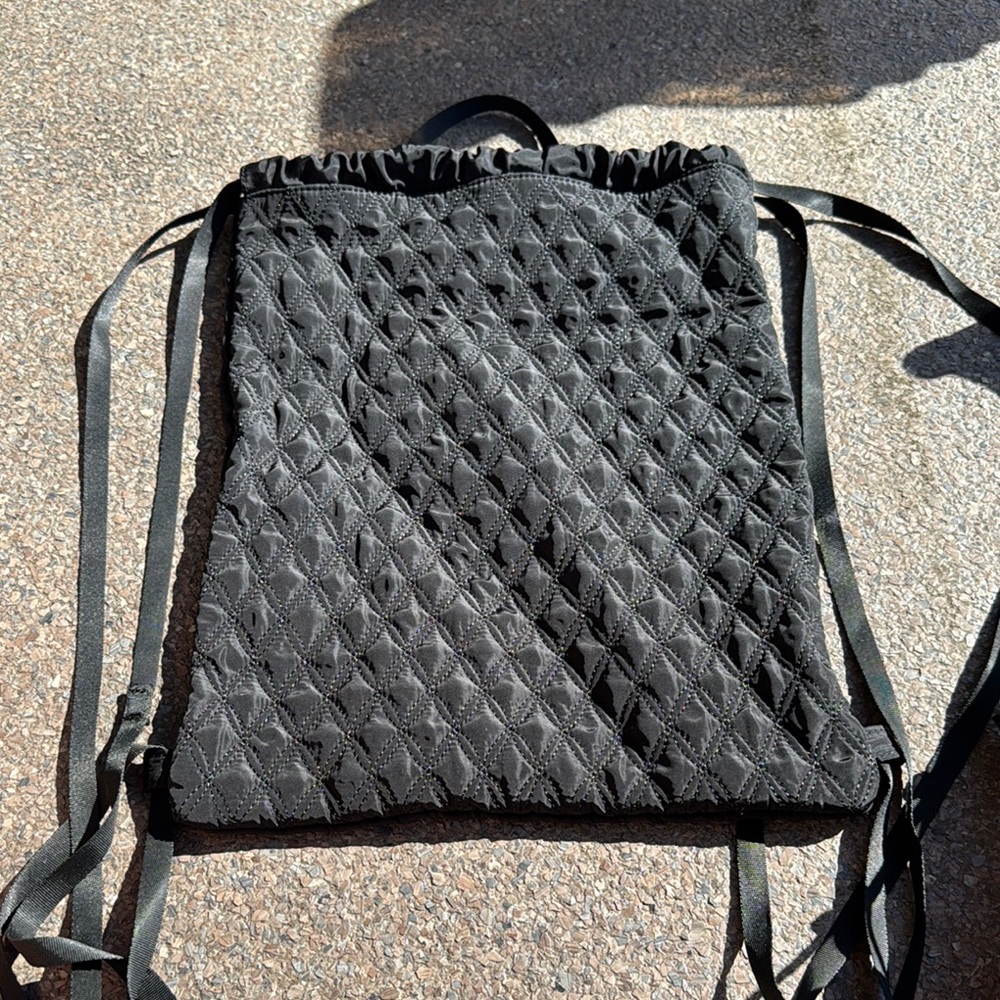 Black Quilted Drawstring Backpack